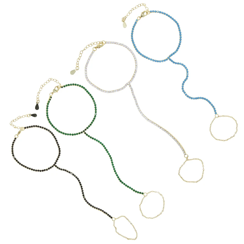 Black Green Turquoises White Multi Colors Cubic Zirconia CZ Tennis Chain Romantic Women Long Chain Slave Bracelet