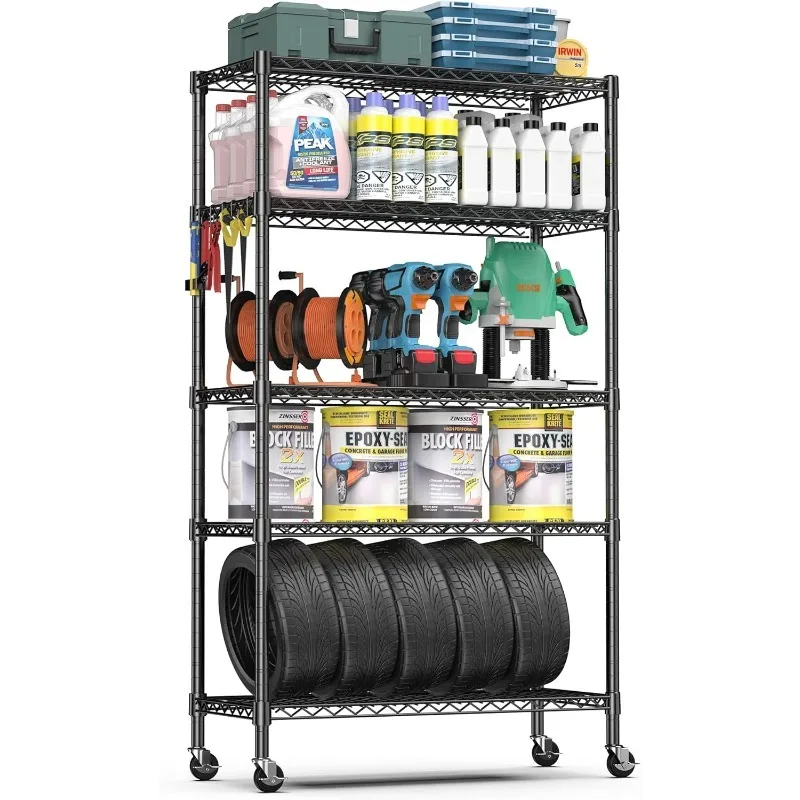 5-Tier Black Wire Shelves, 1750LBS Heavy Duty Shelving Units and Storage for Kitchen, Pantry, Balcony, 36