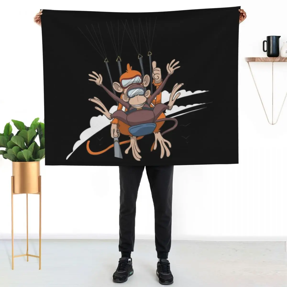 Monkeys in paragliding tandem flight Throw Blanket Vintage For Baby Thins Bed Fashionable Moving Blankets