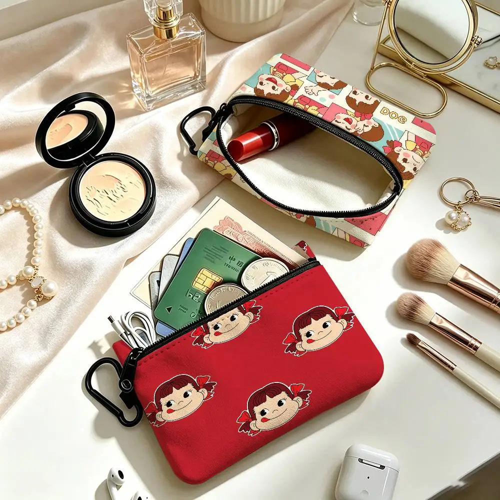CUTE M-Milky P-Peko-chan  Lightweight Oxford Fabric Coin Purse Carabiner Hook Design Mini Card Key Organizer Bag