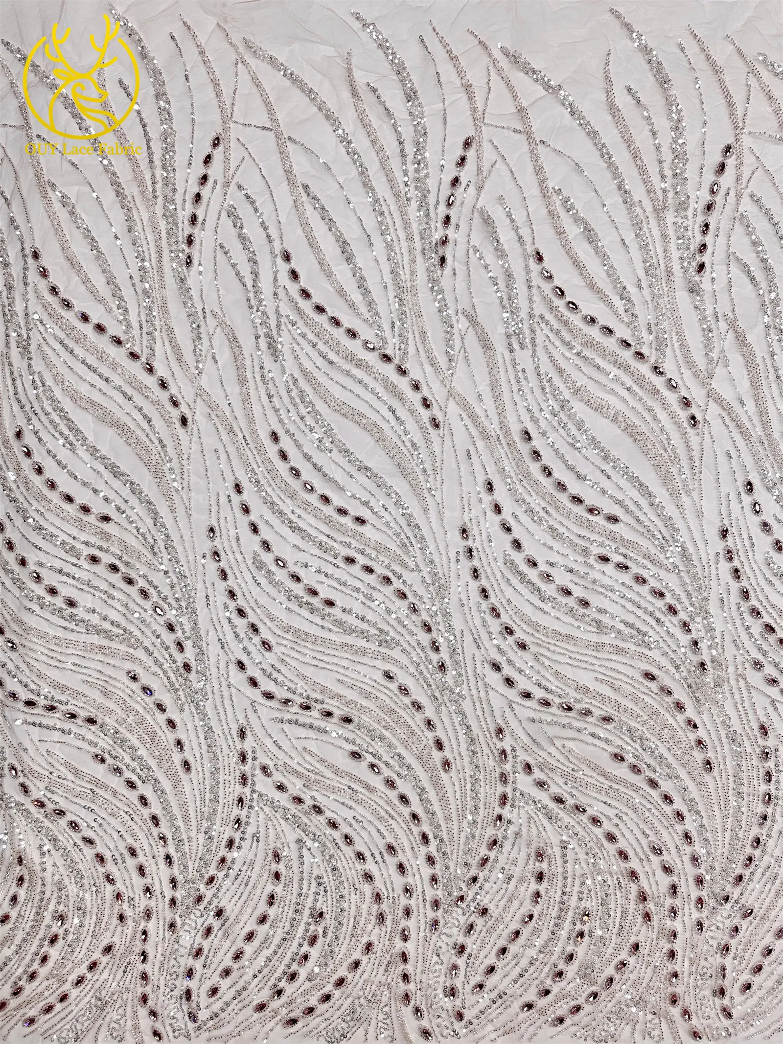 Marineblauer, hochwertiger, luxuriöser, österreichischer Diamant-Perlen-Spitzenstoff im neuen Stil 2026, afrikanischer Pailletten-Spitzenstoff für Brautkleider und Hochzeitsfeiern. – Detail 7