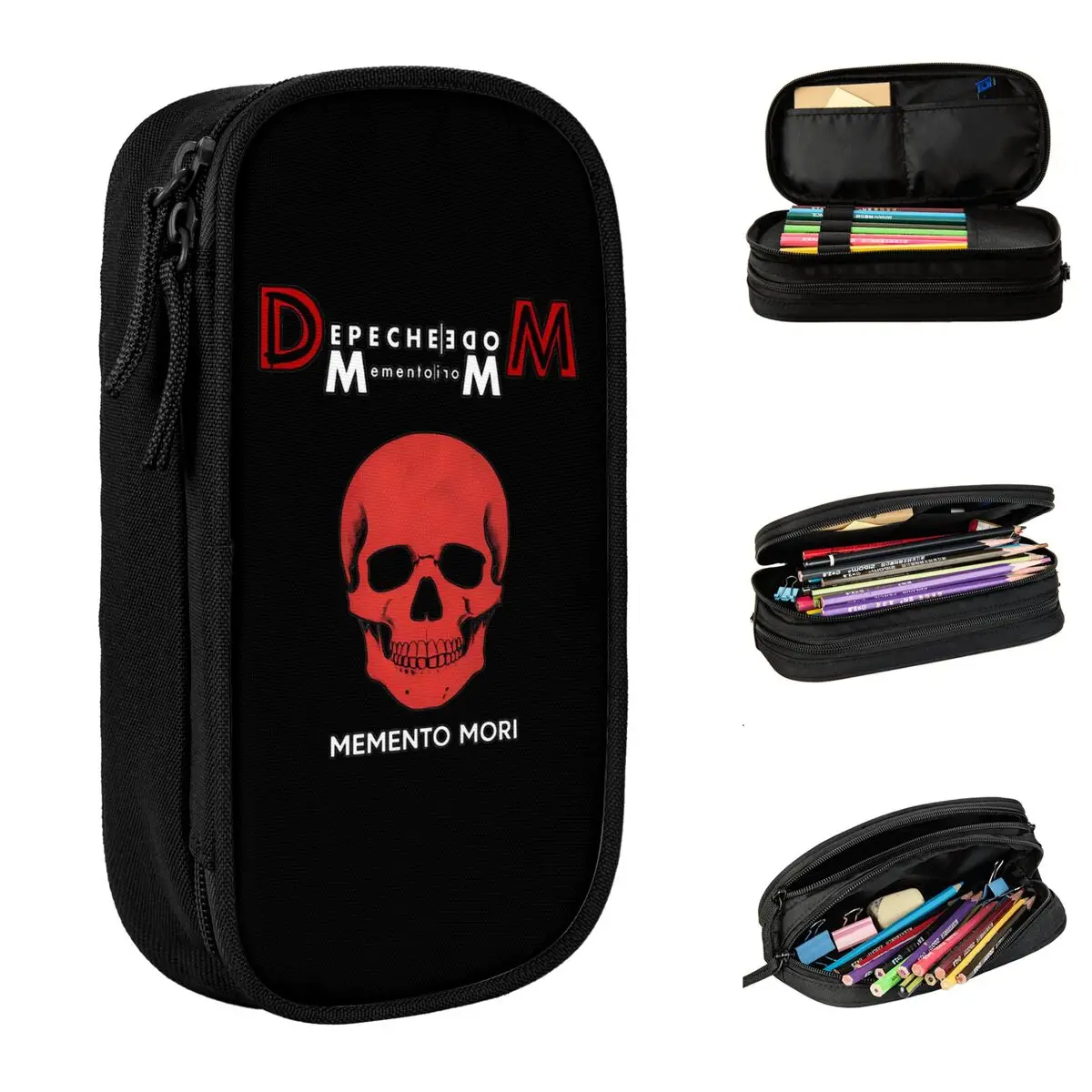 Large-capacity Pencil Pouch Depeche Modes Memento Mori Rock Music Merch Double Layer Pencilcase Girl Makeup Bags Birthday Gift