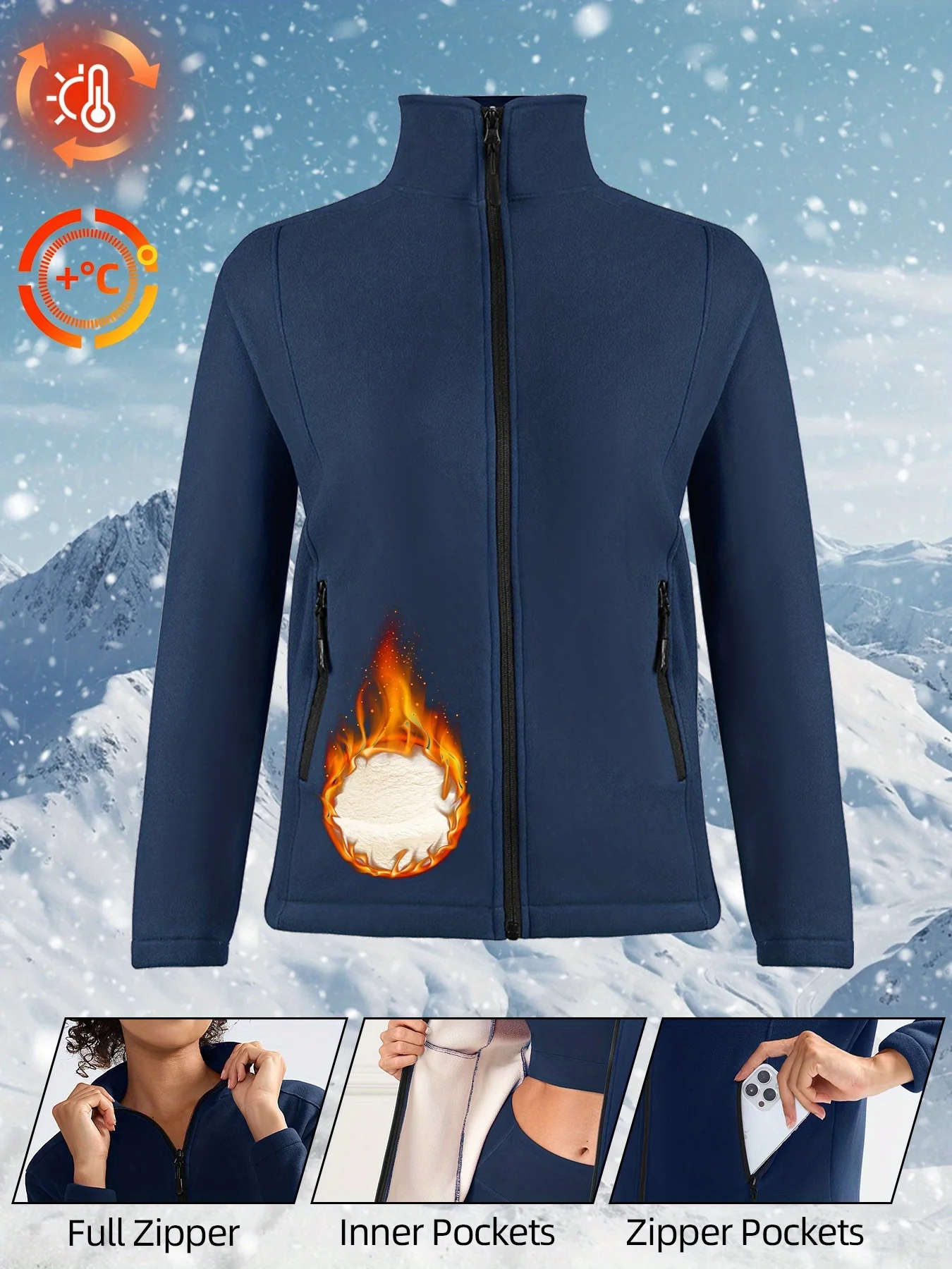 Women's Full Zipper Fleece Hiking Thermal Jackets Outdoor Sports Climbing Trekking Camping Windbreaker Female Warm Coats