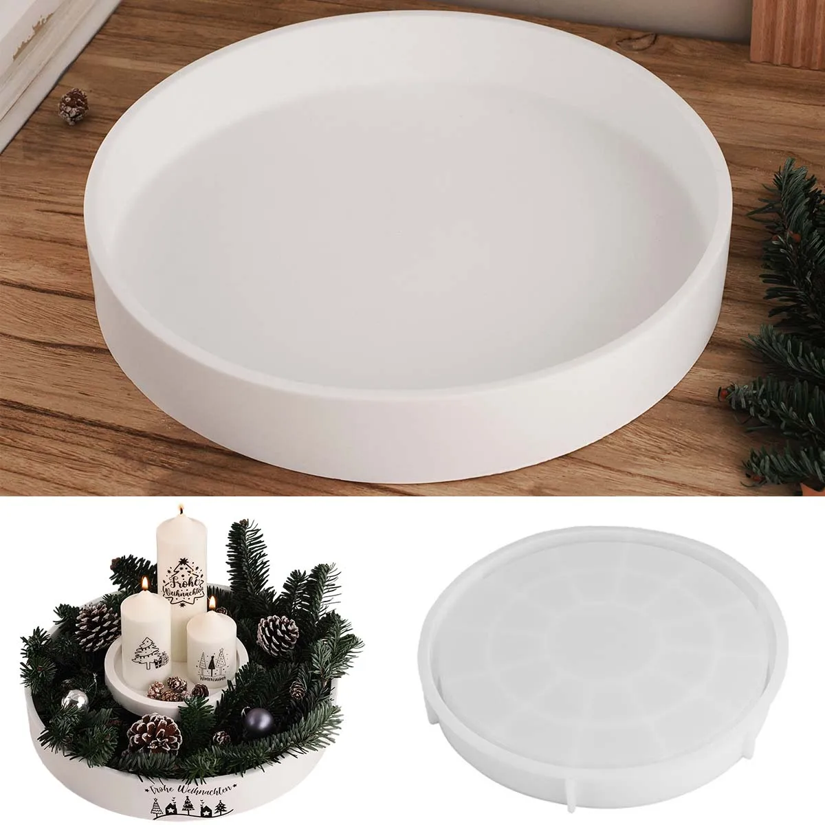 Concrete Round Candle Bowl Vessel Silicone Mold DIY Large Storage Tray Flowerpot Aroma Gypsum Resin Craft Molds Home Garden Deco view 2