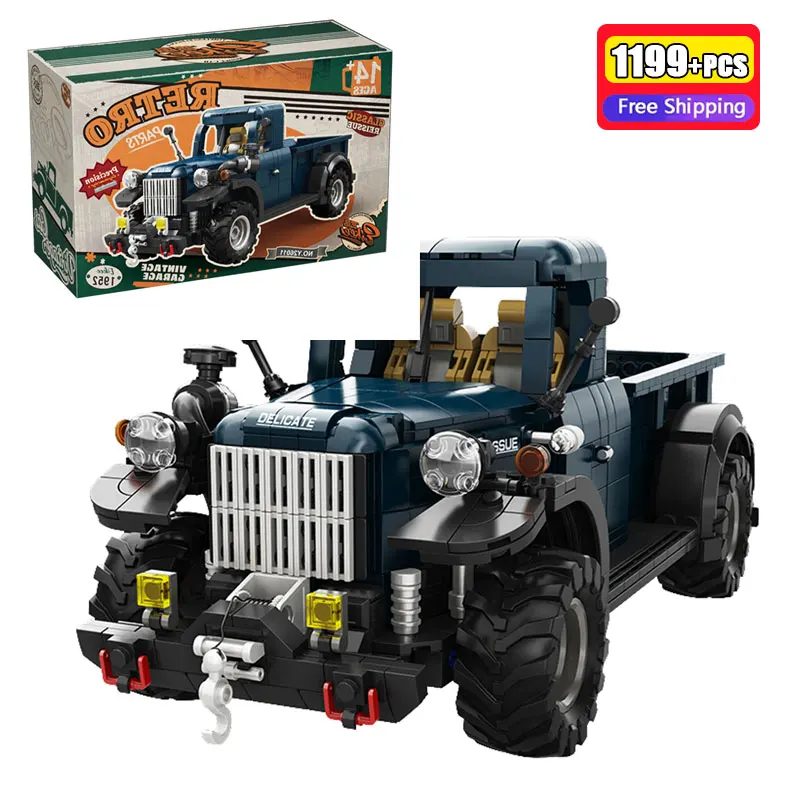 

Retro Pickup Truck Building Blocks 1199pcs 1:16 Vintage Car Model Classic Vehicle Construction Bricks Educational Toys Xmas Gift