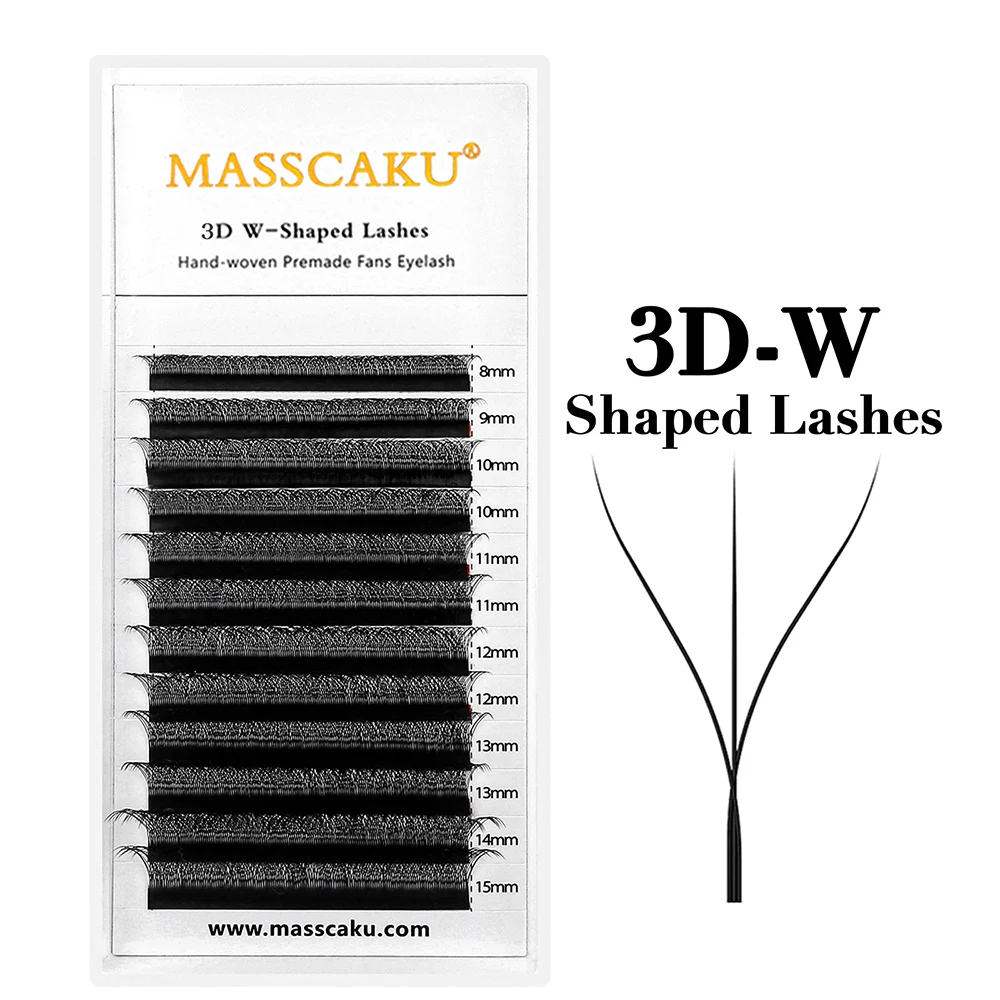 MASSCAKU 12라인 프리미엄 밍크 3D 4D 5D 6D 미리 제작된 가짜 속눈썹 W 모양 부드럽고 자연스러운 개별 속눈썹 연장 용품