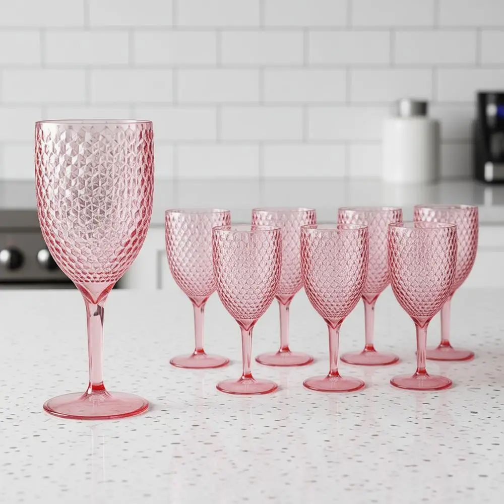 

24Pcs Pink Reusable Acrylic Wedding Goblets Toasting Glassware Unbreakable Wine Cups Long Stem Crystal Drinking Glasses Champagn