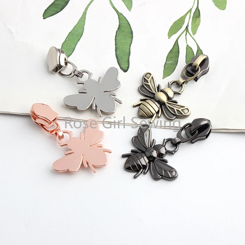 Single/Double side Butterfly/Bee Shape 5# Nylon Metal Zipper Puller For Backpack Coat Handbag Bags Slider Head Decor Accessories