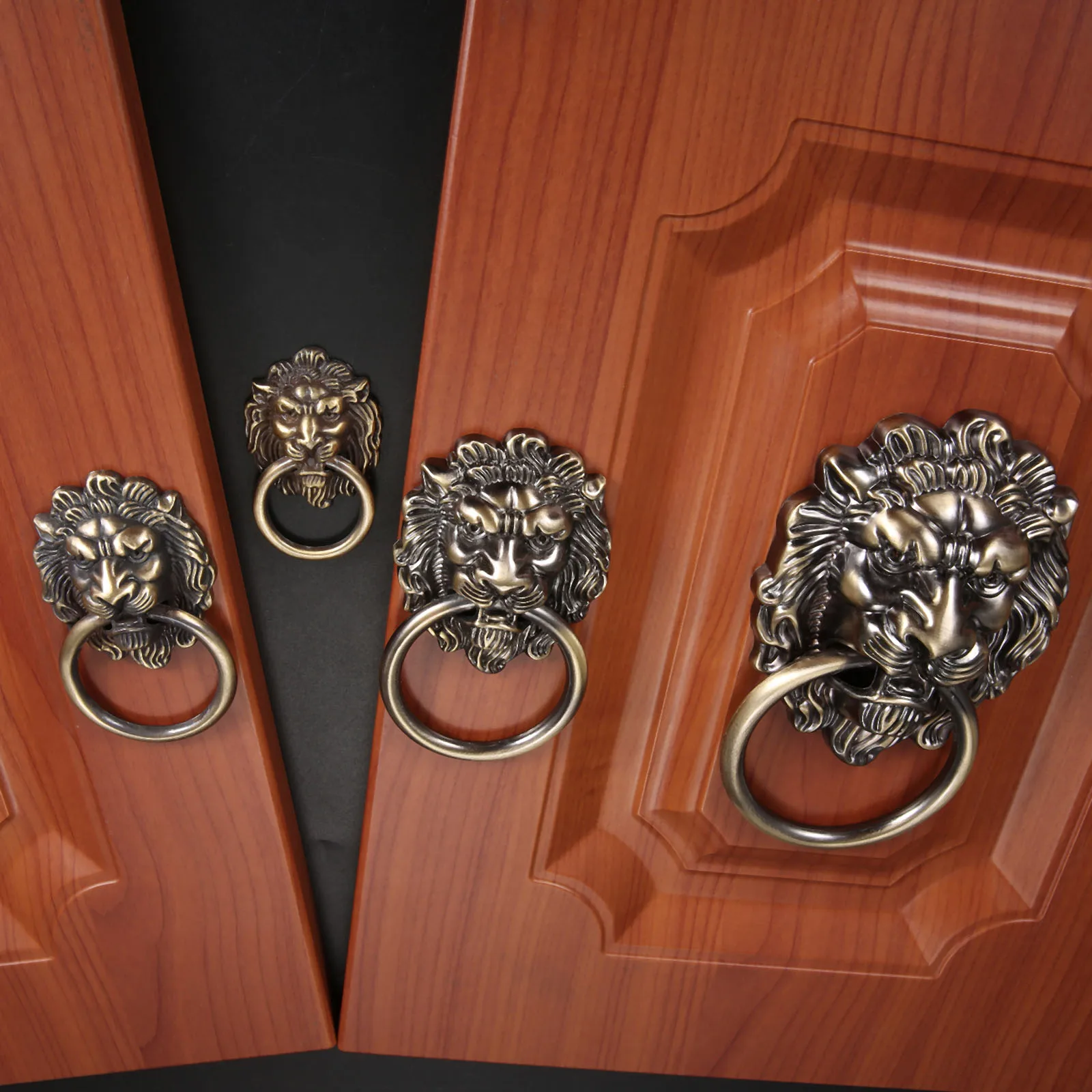 Vintage Lion Head Cabinet Knobs and Handles Furniture Door Antique Furniture Handles Cabinet Drawer Pull Handle Knob Ring