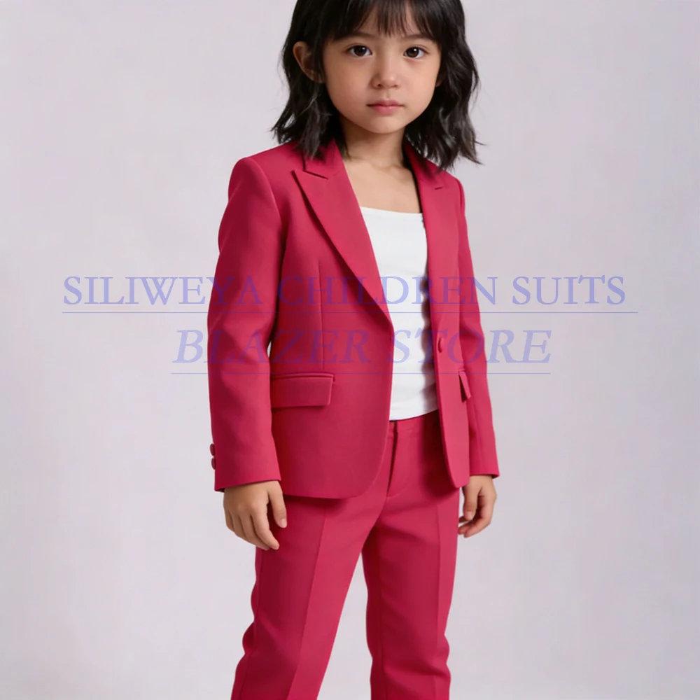 

Детская одежда, однотонная однобортная одежда с острым лацканом, полный комплект, элегантная фестивальная одежда для девочек, комплект из двух предметов, куртка, брюки, наряды