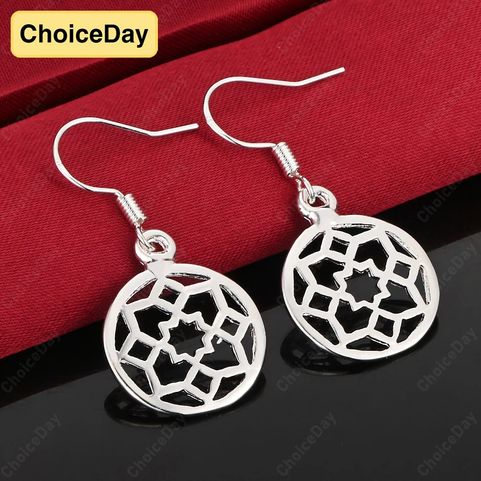 

ChoiceDay 925 Sterling Silver 35mm Hollow Flower Round Earrings for Women Wedding Gift Jewelry Party Accessories
