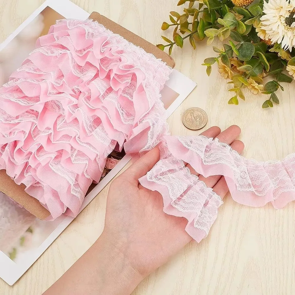 5 Yards Length Lace Fabric Trim Fold Wave Design 5.5cm Width Embroidery Trim Sew On Applique Solid Color Sew On Trim
