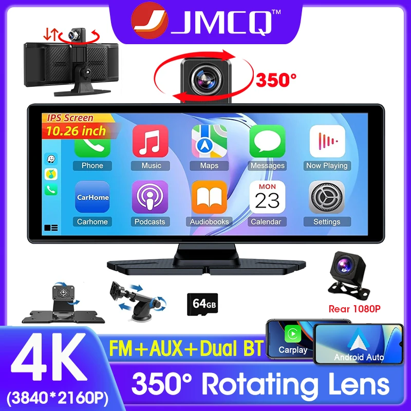 10.26 Inch 4K Dash Cam Wireless Carplay&Android Auto DVR GPS Navigation Video Dashboard Mirror Monitor Car DVRS Rearview Camera