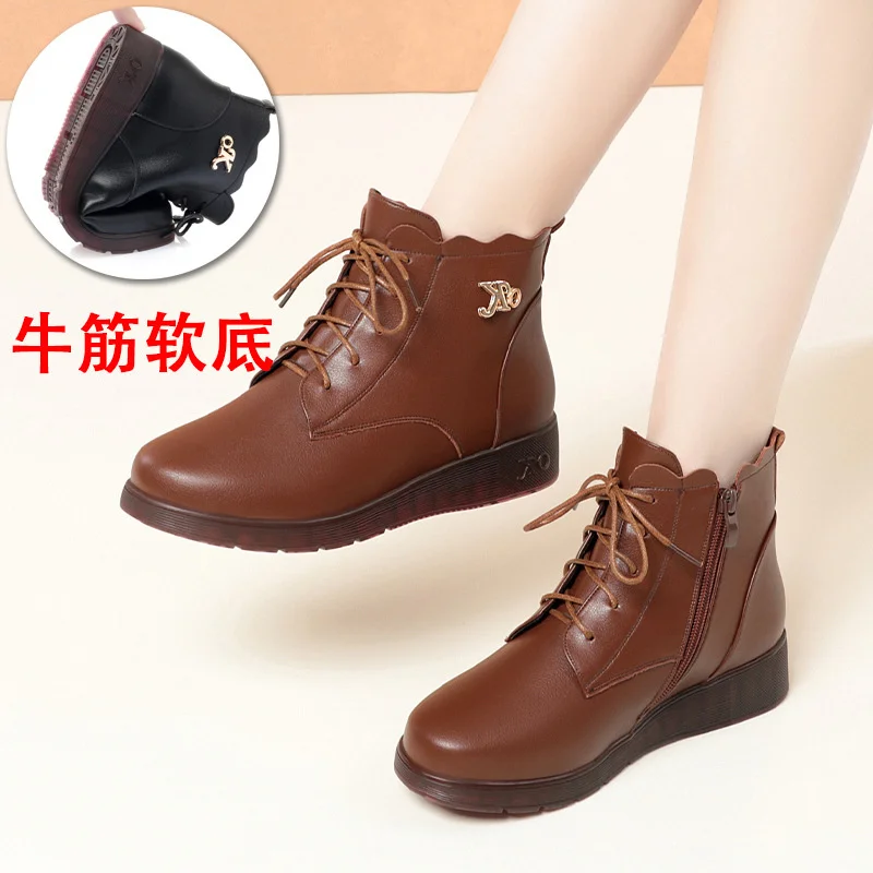 Women Winter Flat Bottom Oxford Non-slip Cotton Shoes New Natural Wool Warm Ladies Short Boots British Style Riding Boots