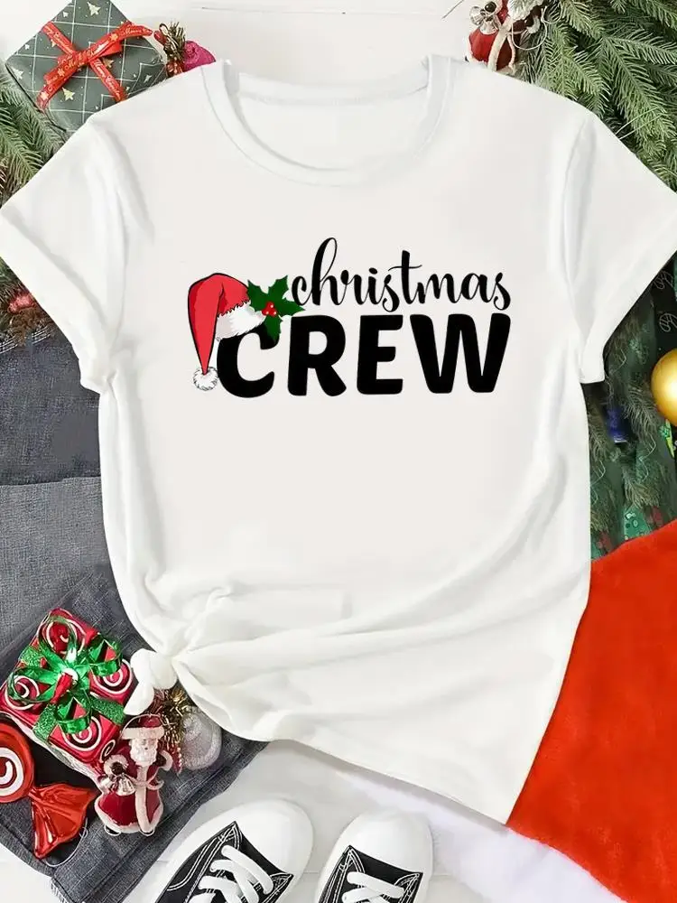 

Merry Christmas Letter Sweet Lovely Tees Clothes Holiday T Printed Fashion New Year Clothing Women Top Shirts Graphic T-shirts