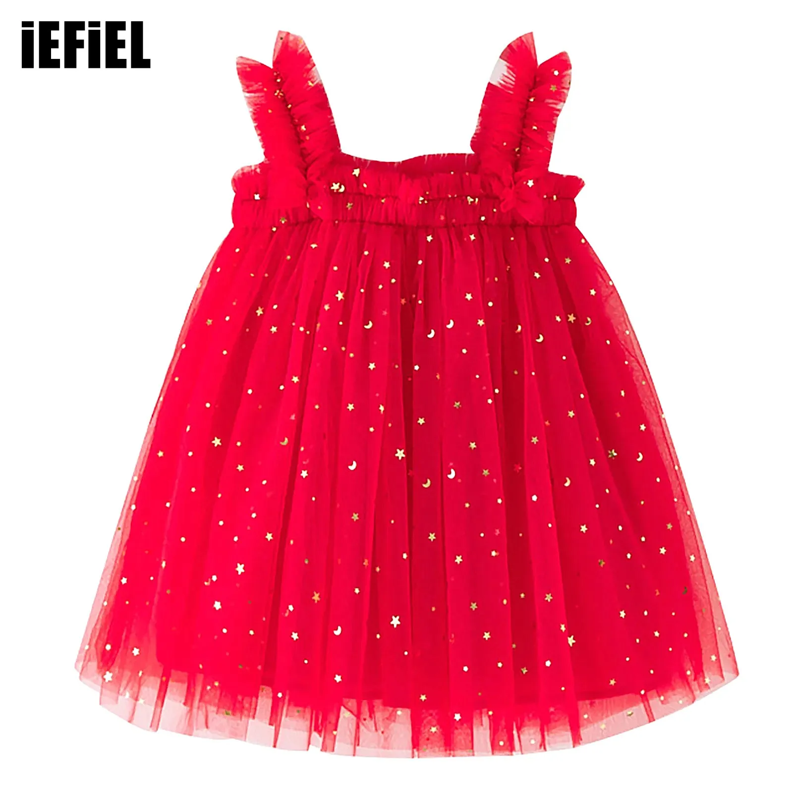 

Toddler Girls Ruffle Tutu Dress Glitter Tulle Sleeveless Dress for Birthday Party Holiday