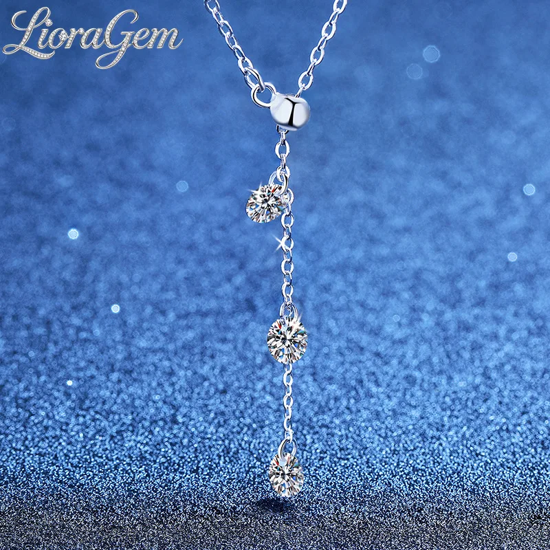 

LioraGem 1.5-carat Moissanite Necklace for Women, Simple Tassel Pendant with Adjustable Clavicle Chain Platinum PT950 Stamp