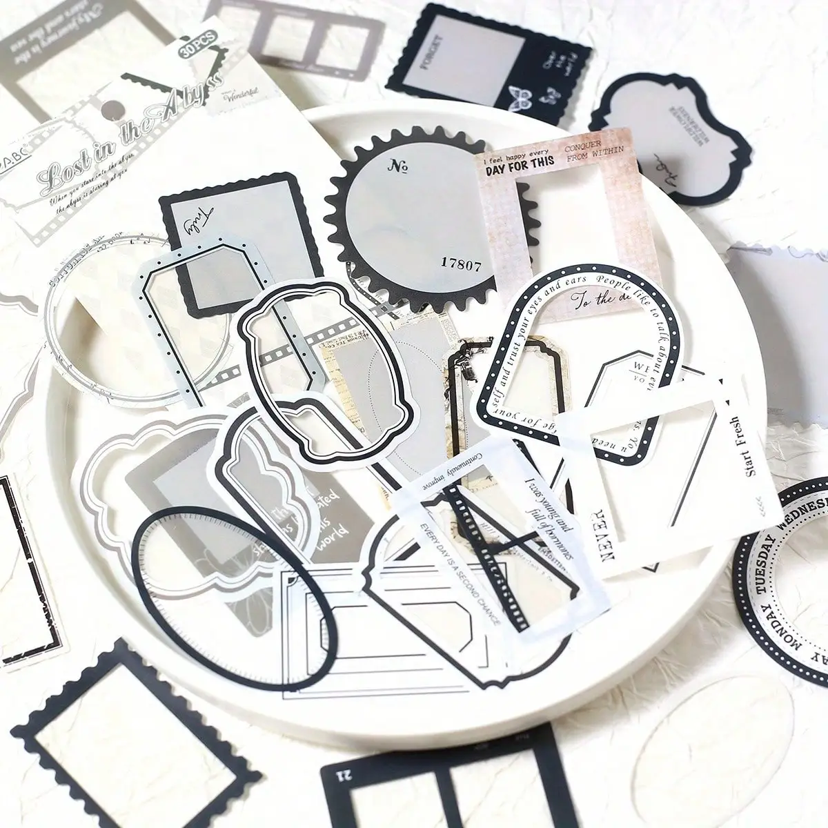 30pcs Transparent PET Frame Stickers Scrapbooking Decorative Supplies Journaling Scrapbook PET Materials Craft Daily Planner
