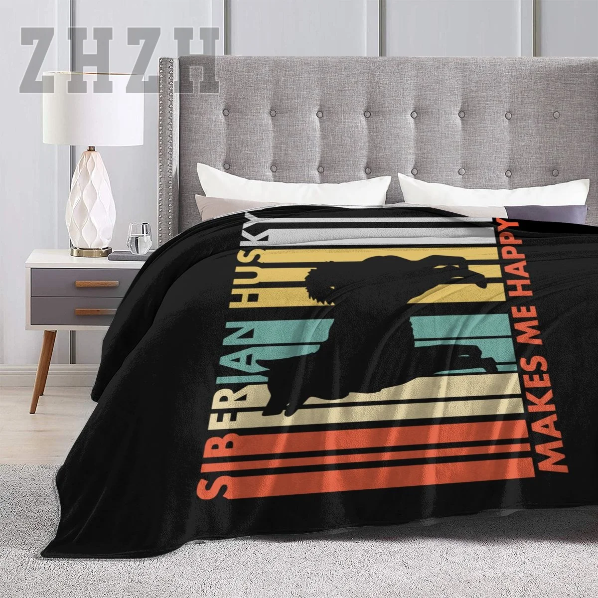 Siberian Husky Makes My Happy Blanket Flannel Multifunction Outdoor Camping Sofa Cover Single Keep Warm