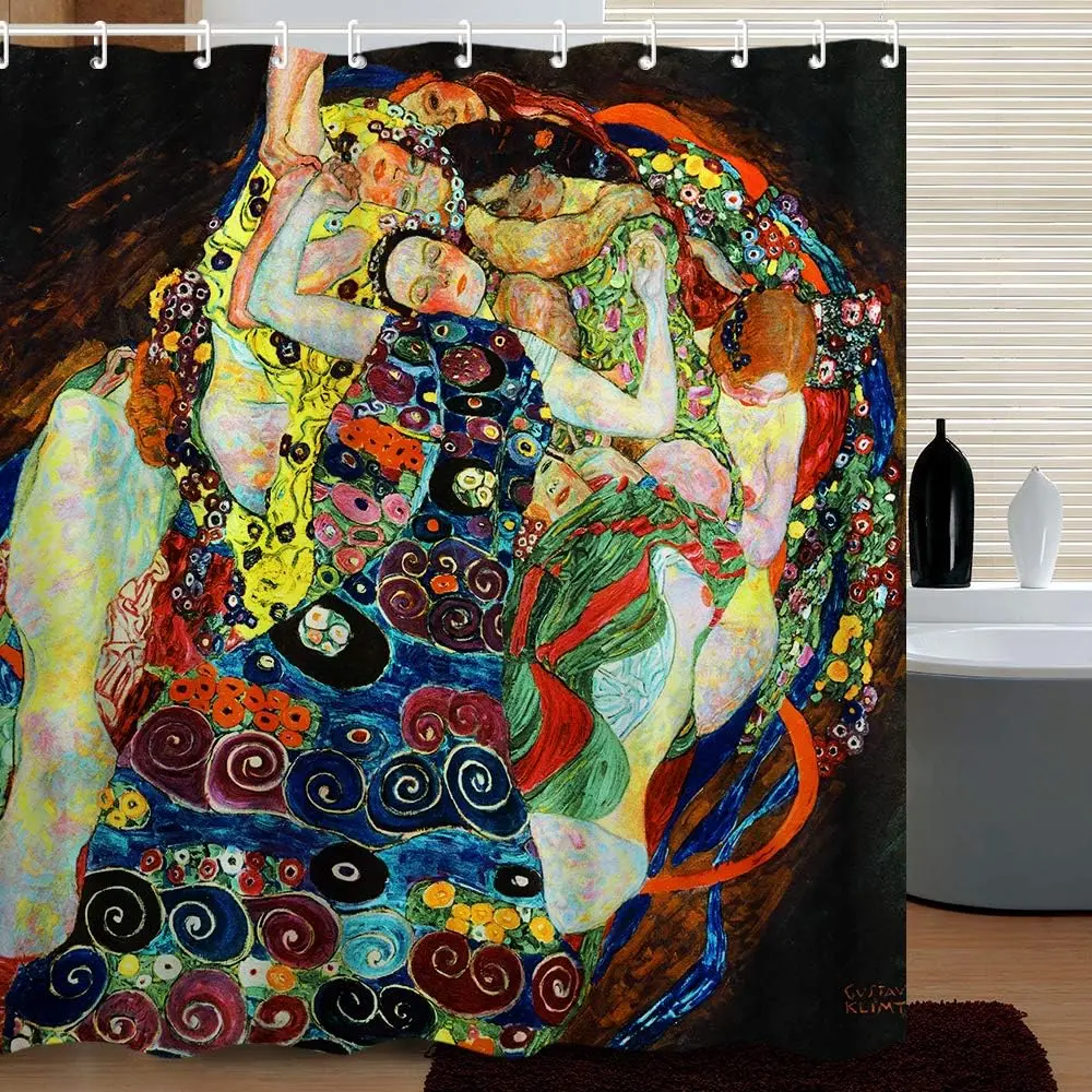 Boho Art Shower Curtain Bohemian Klimt Style Gustav Klimt Painting Bath Curtain Polyester Waterproof Wall Decor for Bathroom Uni