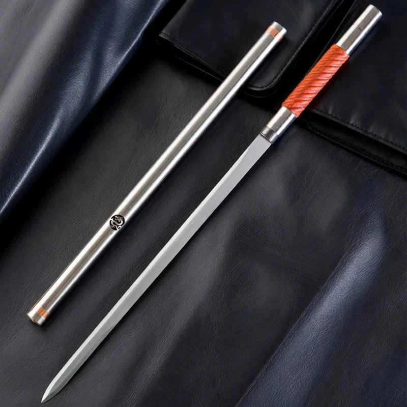 Portable Short Stick Sword Full Metal Tube Oriental Wushu Sword Camouflage Manganese Steel BladeTwist Mace Spear