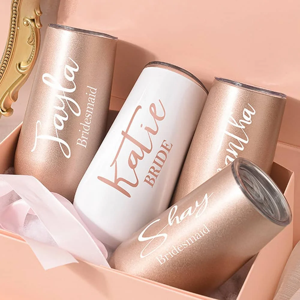 Personalized Bridesmaid Champagne Tumbler Flutes Bridal Shower Stainless Steel Wine Insulated Tumbler Bridesmaid Gift Box Ideas