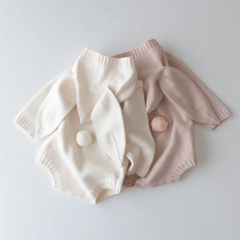 Baby Girls\' Clothes Toddler Knit One Piece Bunny Ear Cartoon Cute Bodysuit Toddler Outfit