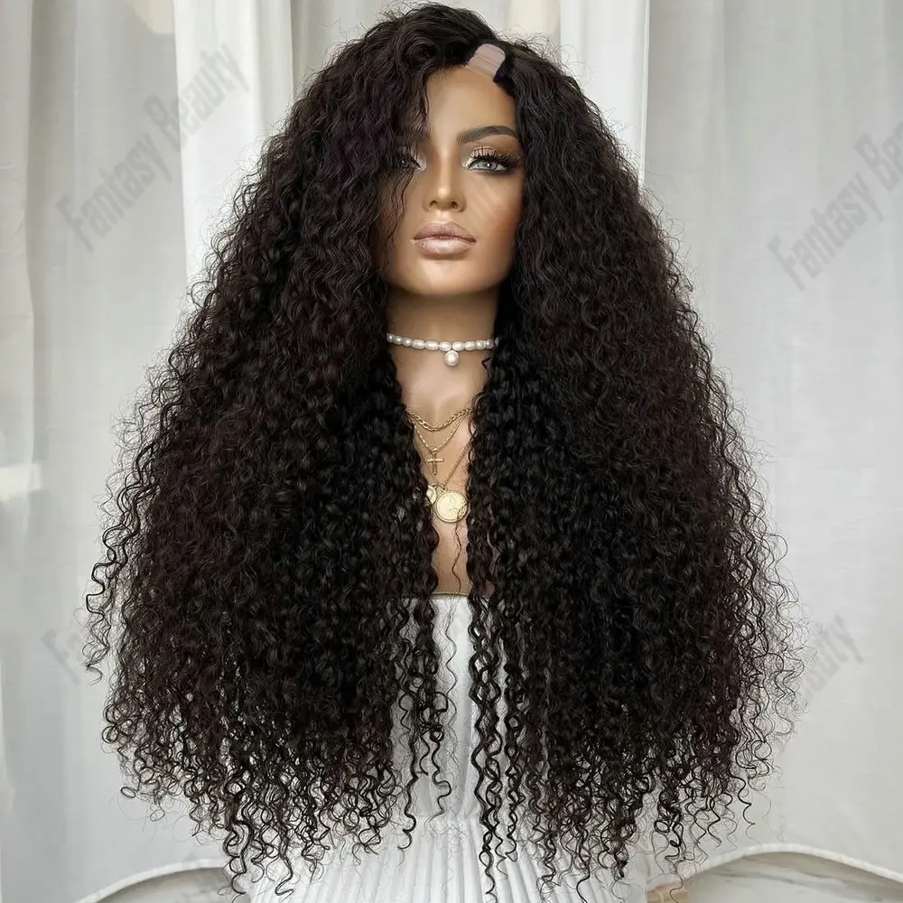 

250Density Natural Black Human Hair Loose Kinky Curly U Part Wig for Black Women Glueless Full Machine Made with Clips Cheap Wig