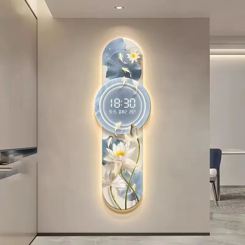 Modern digital clock lamp paintings, hall nine fish lotus flower paintings, clock murals, corridor wall lamp paintings