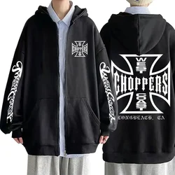 West Coast Choppers Cross Graphic Print Zipper Hoodie Men Hip Hop Gothic Vintage Zip Up Jacket Men's Fleece Oversized Hoodies