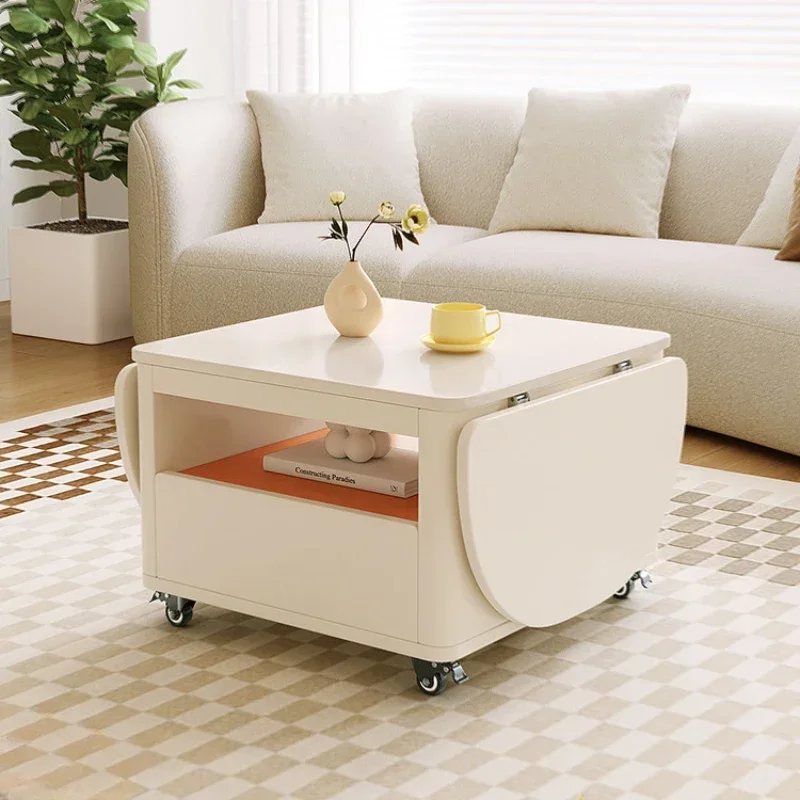 &Movable folding coffee table, dining table integrated , living room side with several multi-functional telescopic tea table