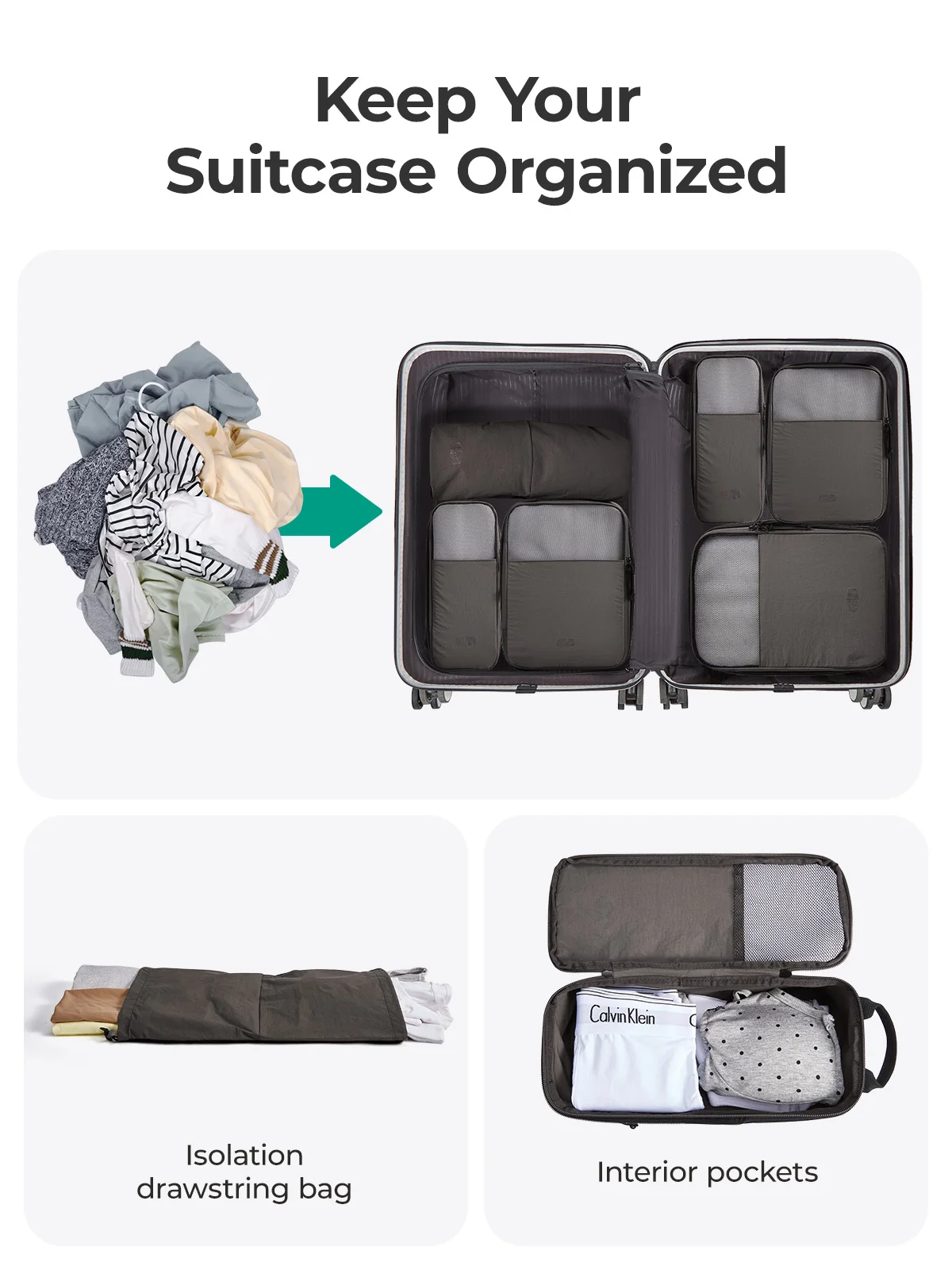 BAGSMART 6PC Compression Packing Cubes Large Capacity Travel Storage Bag Portable Luggage Organizers for Clothes