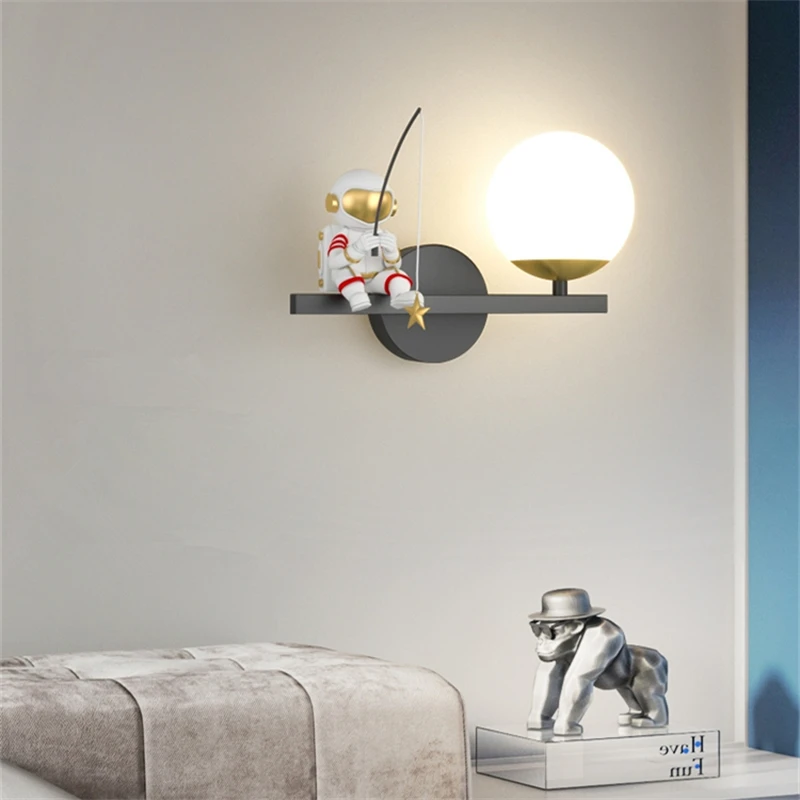 LED wall lamp bedroom bedside lamp simple modern children\'s room moon astronaut study balcony aisle living room background