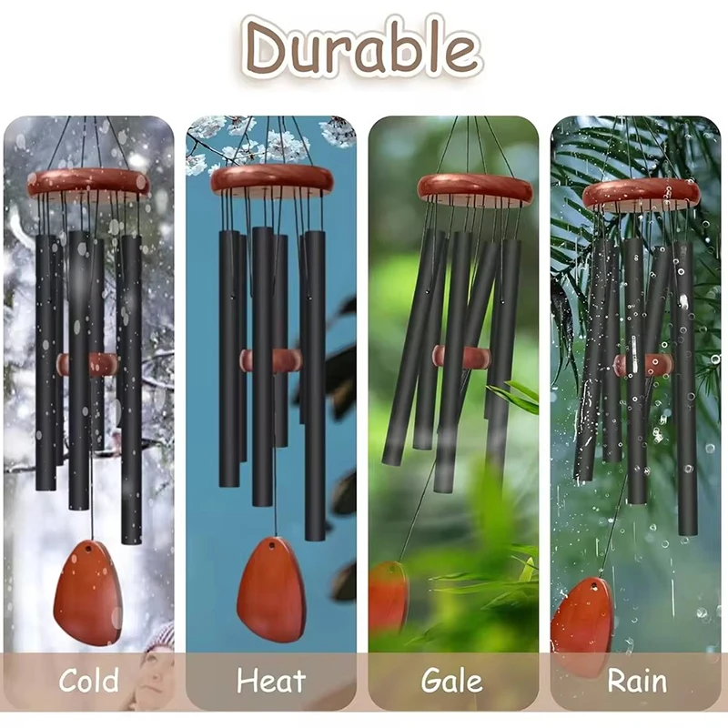 1PC Aluminum Pipe Wind Chimes Black 6-Tube Home Garden Decor for Beach Villa Holidays Forest Cabin Meditation Yard Ornaments ZYF - view 4
