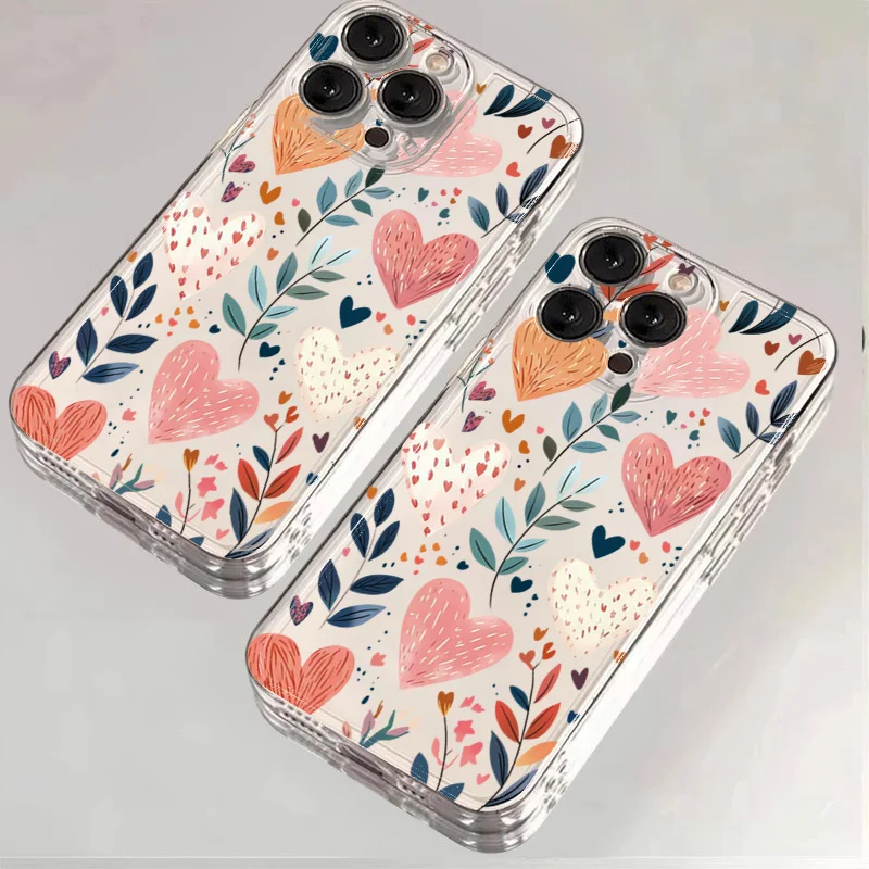 Handyhülle mit Herz- und Blattmotiv für iPhone 18 Pro 17 Pro Max 16 15 14 16E 13 12 11 XS X XR 7 8 Plus SE 2022, transparente, stoßfeste Schutzhülle – Detail 12