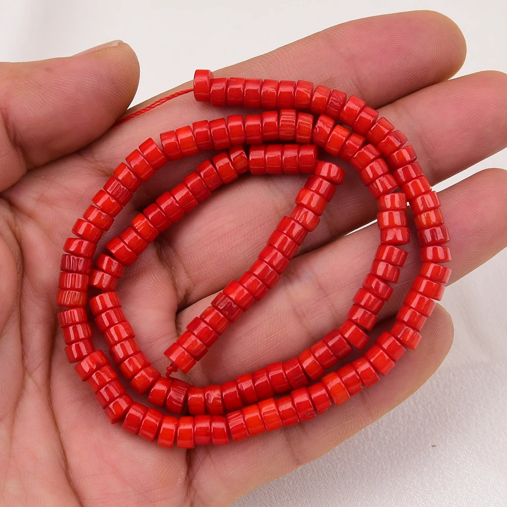 APDGG AA+ 2 Strands Natural 3x5mm Freedom Wheel Red Coral Gems Stone Loose Beads 16'' Strands Jewelry Making DIY