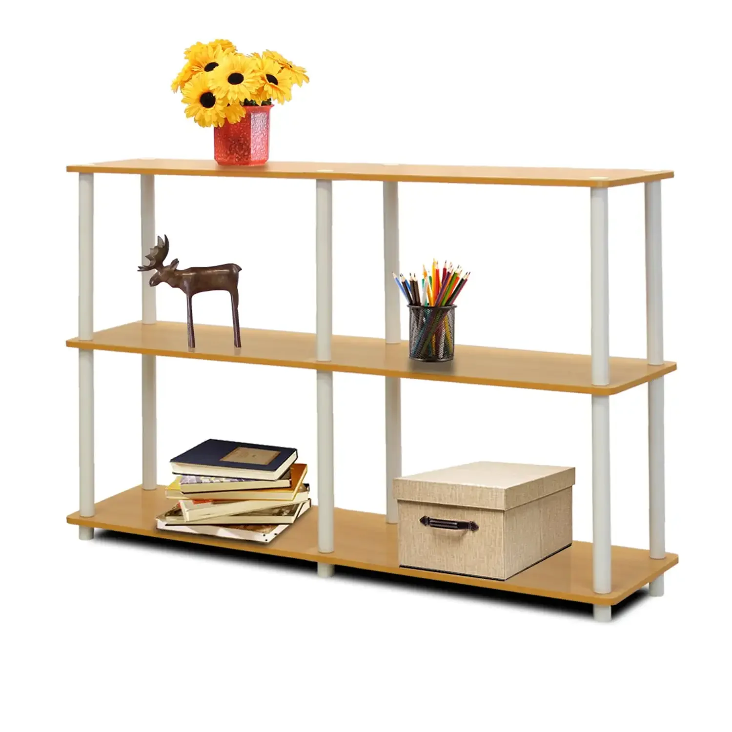 

Turn-N-Tube 3-Tier Double Size Storage Display Rack in Beech and White Finish