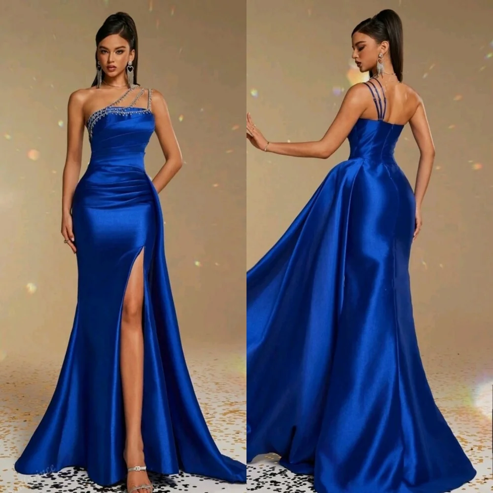 

Customized High Quality Exquisite Charmeuse Rhinestone Pleat Mermaid One-shoulder Long Dresses Bespoke Occasion Dresses Sexy