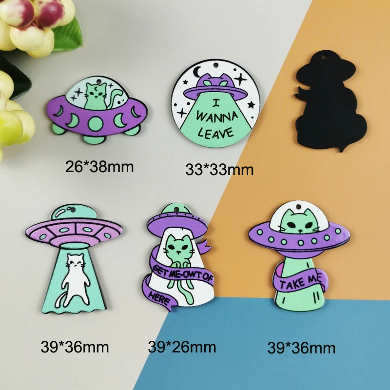 JeQue 10Pcs Pastel Goth Alien Charms Spooky Creative Acrylic UFO Pendant For Earring Necklace Diy Making