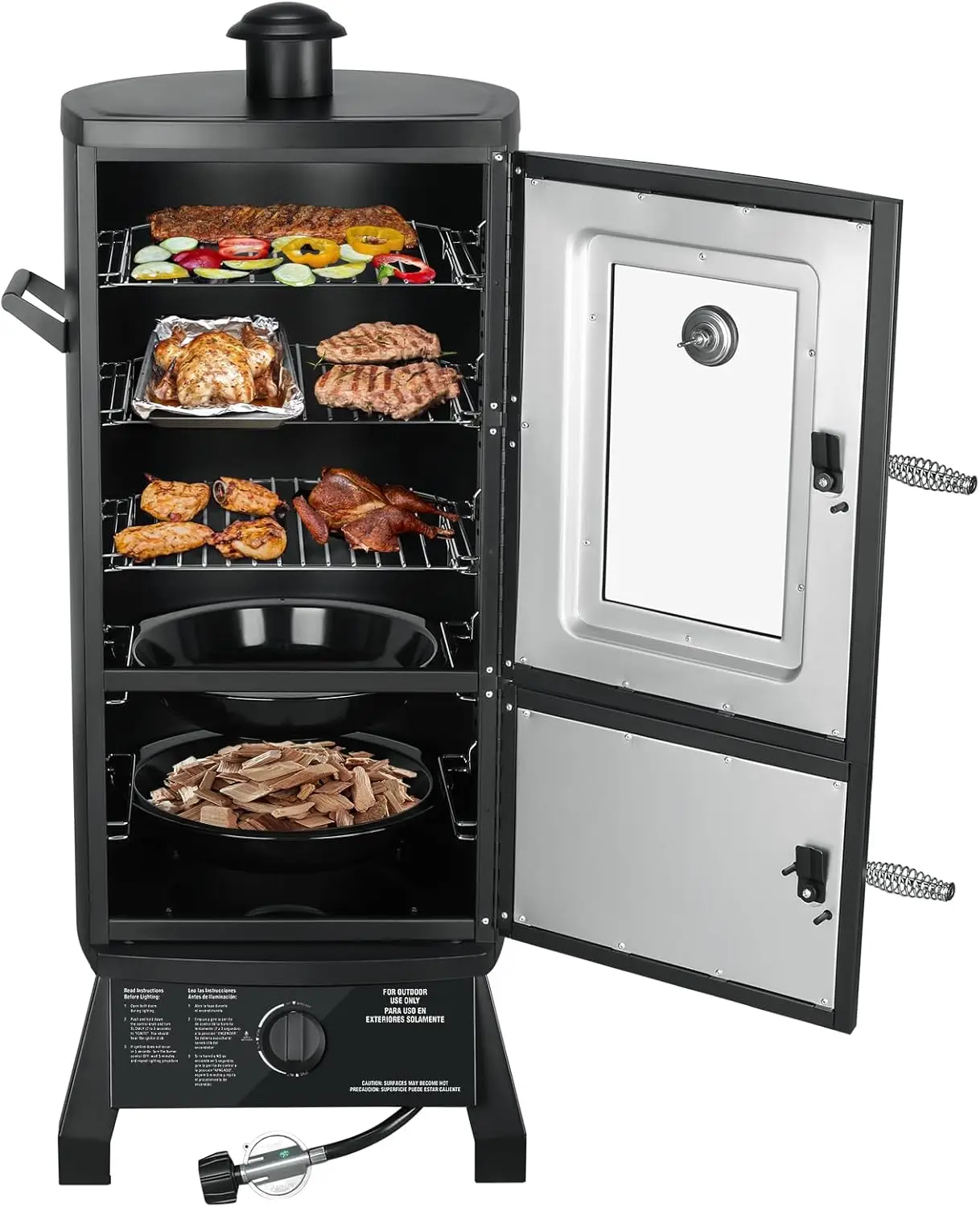 Vertical Propane Smoker with Temperature Control, BBQ Smoker Grill with Cover Outdoor Heavy Duty Three Removable Smoking Shelves