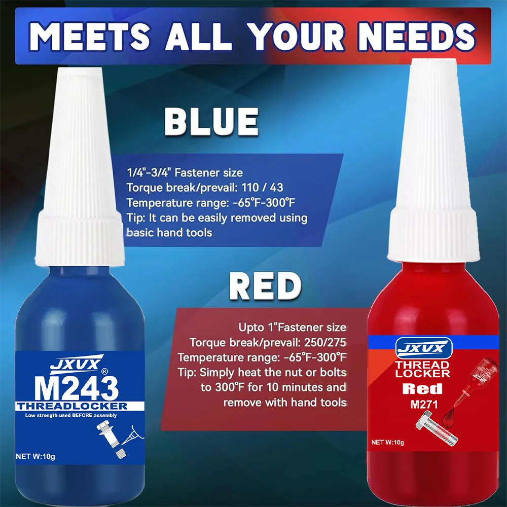 

10-Pack, 10g, Medium-Strength Blue Threadlocker, Automotive Maintenance Tool, Sealant and Adhesive, Removable Threadlocker