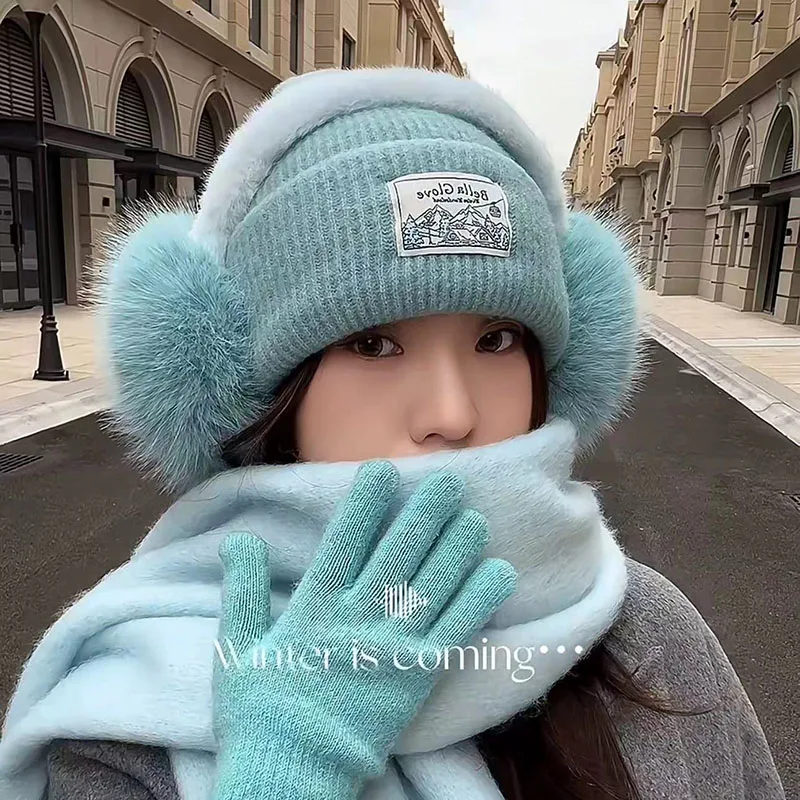 النساء الشتاء غطاء للأذنين الأزرق الفراء فروي في الهواء الطلق الدراجات التزلج يندبروف الدفء الأذن يغطي للطي لينة لطيف أفخم غطاء للأذن #3