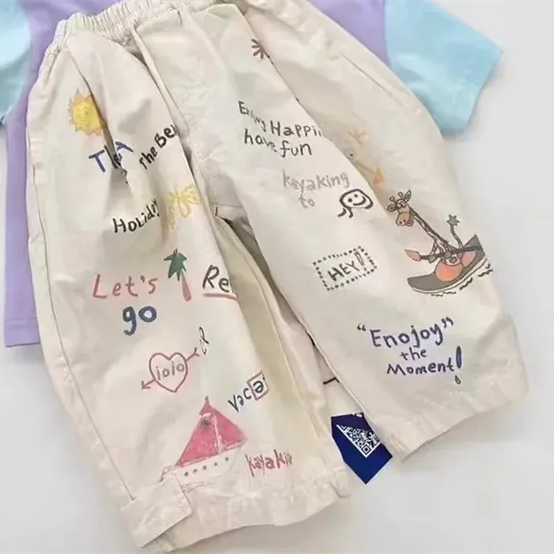 Sommer Baby Jungen Baumwolle Brief Gerade Hosen Mädchen Nette Cartoon Casual Anti Moskito Hosen Koreanische Kinder Dünne Lose Hosen 1-8 Y – Detail 6