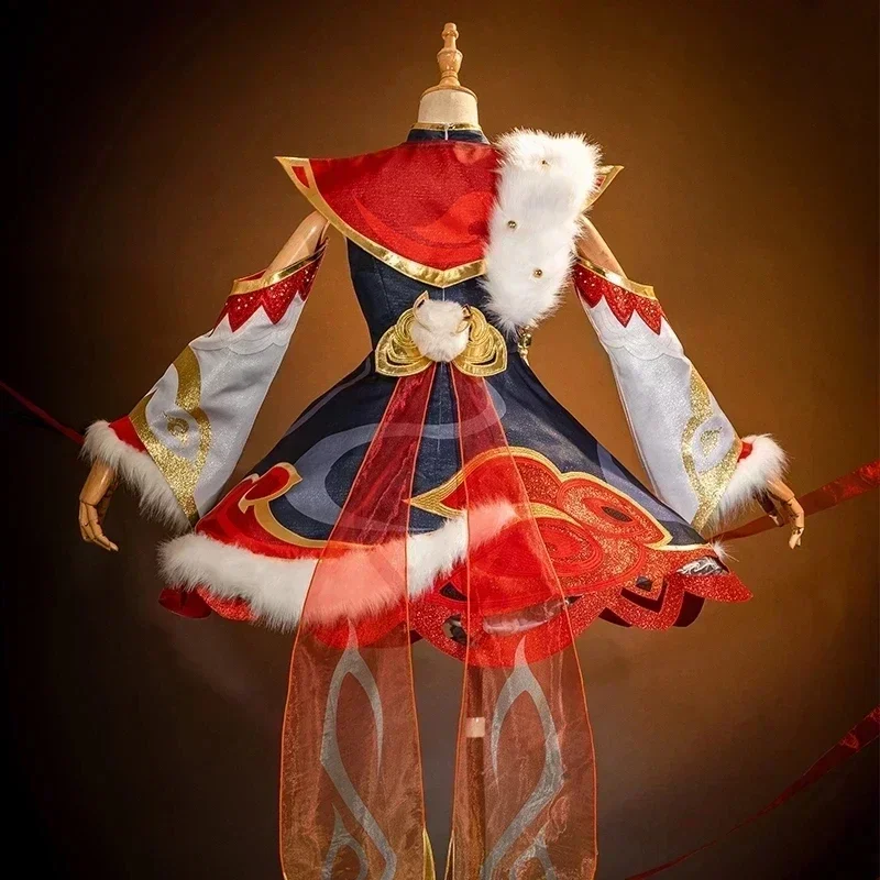 LOL-Costume de Cosplay Gwen Mythmaker, Perruque, Bottes, Robe de Jeu, Ensemble Complet Rouge, Tenue de ixpour Femme