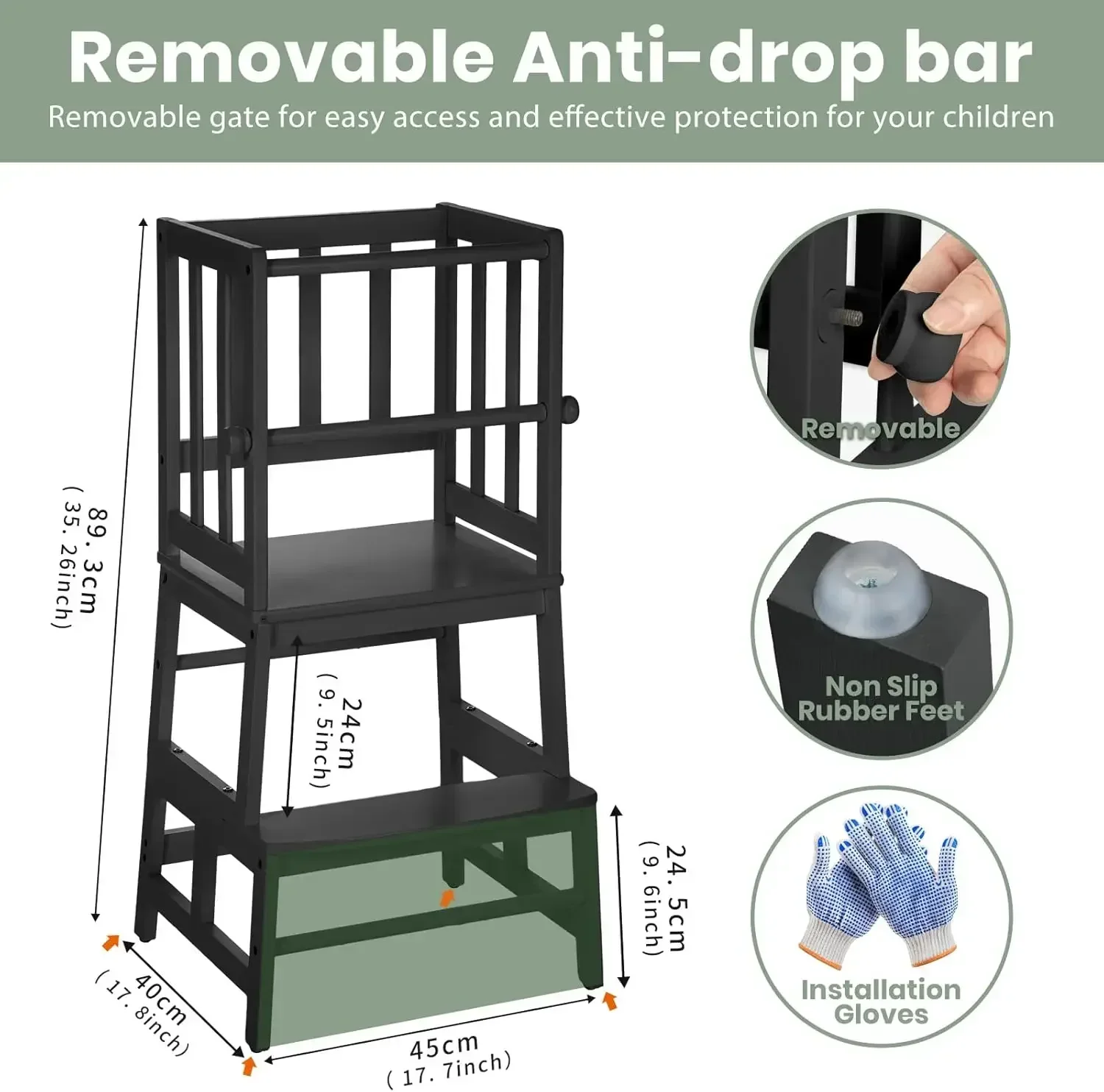 Kids Kitchen Step Stool Helper Baby and Toddler Multi-Function Step up Nursery Helper Stand with Safety Rail in Natural Bamboo,