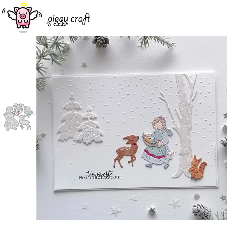 Piggy Craft metal cutting dies cut die mold Forest Angel deer squirrel Scrapbook paper craft knife mold blade punch stencils die