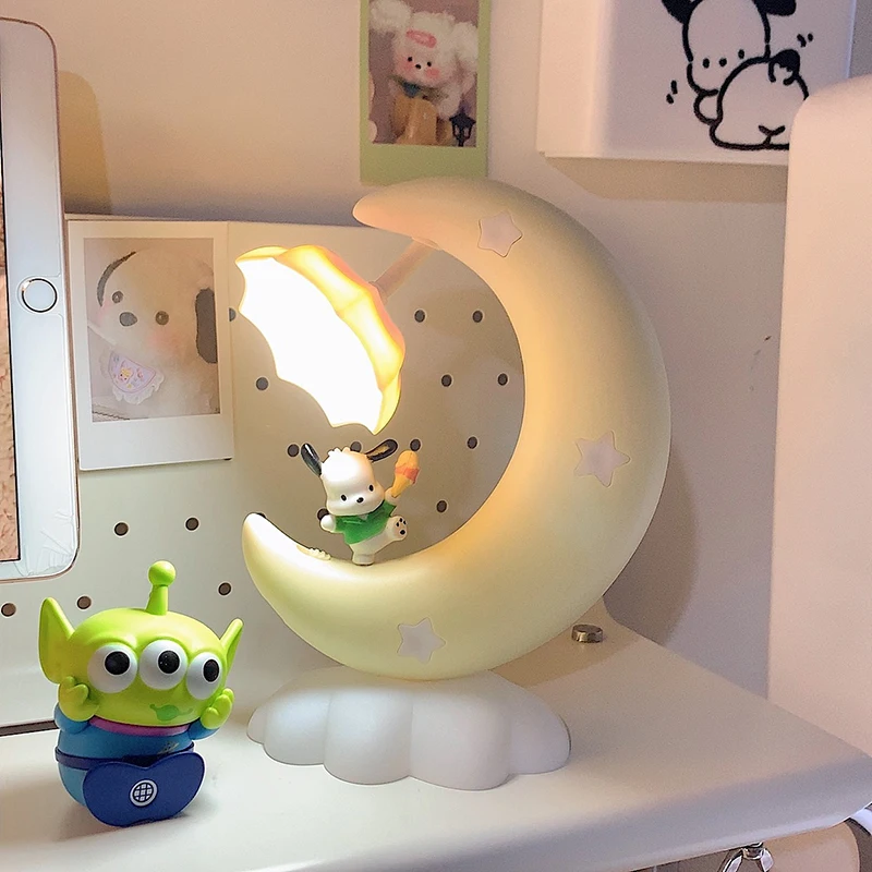 

Ins lovely Pochacco Moon nightlight bedroom bedside atmosphere light warm small table lamp led warm light.