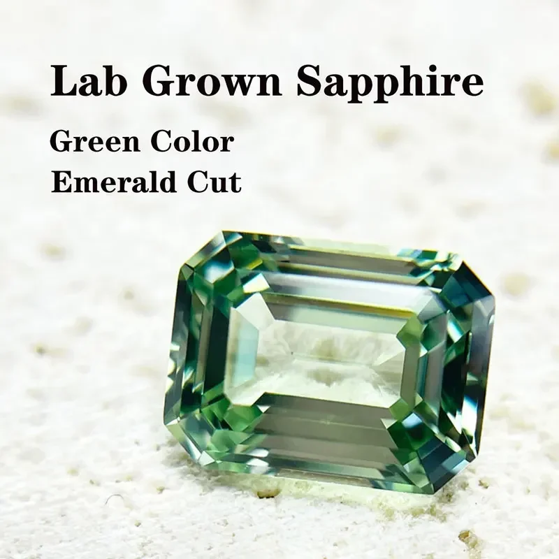 

Lab Grown Sapphire Factory Wholesale Price Emerald Cut Natural Green Color DIY Ring Necklace Main Materials with Certificate