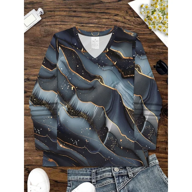 Elegant Women's Long Sleeve T Shirt Casual Vacation Style All Over Abstract Painting Gradient Tie Dye Marble Stripes Color Block