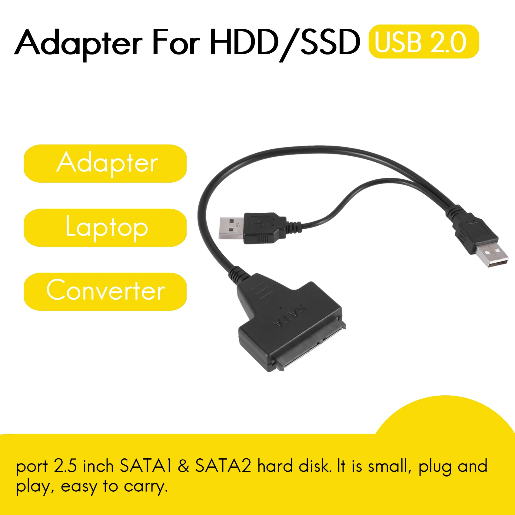 محول USB 2.0 إلى IDE SATA S- 2.5/3.5 بوصة لكابل محول محرك الكمبيوتر المحمول HDD/SSD